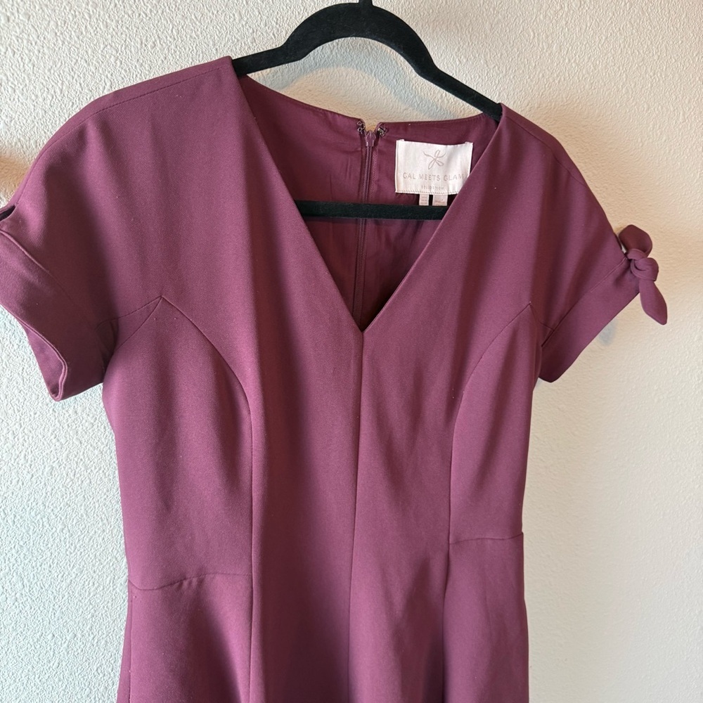 Gal Meets Glam Collection Serena Tie Cuff Fit and Flare Dress Burgundy 4 - Picture 4 of 14